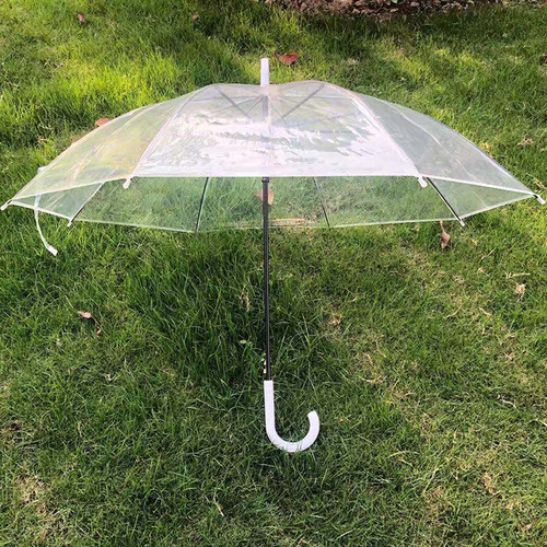 Manufacturer wholesale long handle 16 rib windproof double thickened fabric transparent umbrella straight pole transparent umbrella can be printed with logo