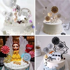 Sunflower Fan Insert Flag Cake Decoration Plugin Gold and Silver Powder Blue origami Baking Dressing Party Plugin 4-piece set