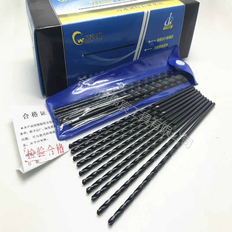 Удлиненное сверло Wansui W6542, быстрорежущая сталь, черное спиральное сверло с длинным прямым хвостовиком 160-200-250-300