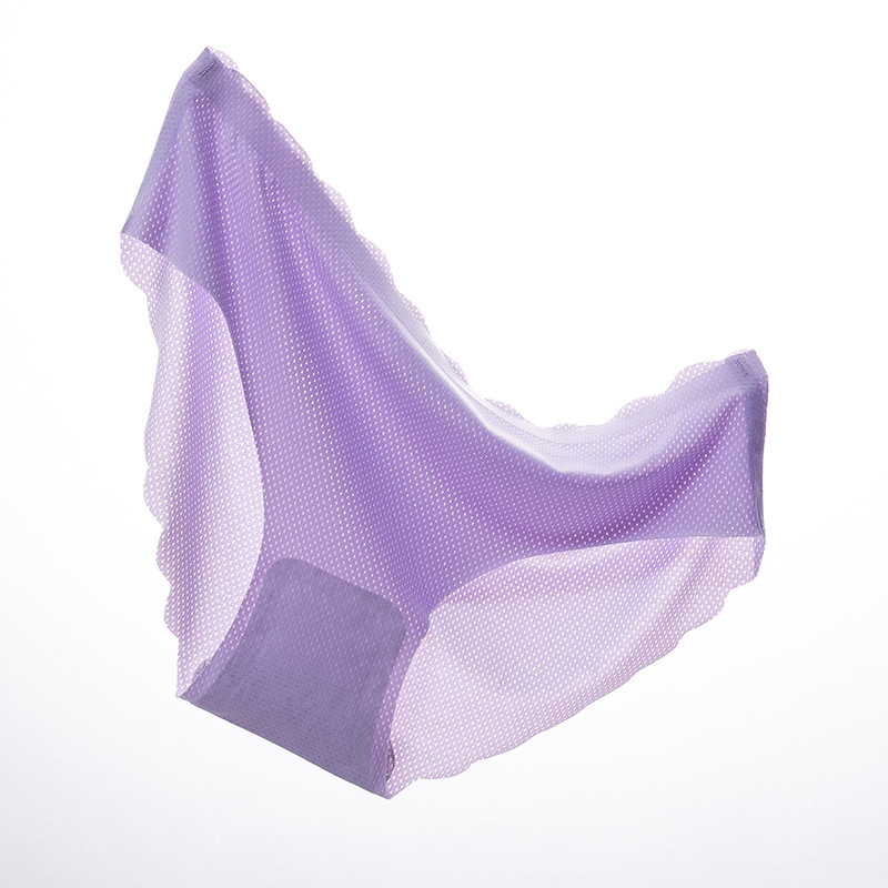 New seamless ice silk underwear women's antibacterial cotton crotch low waist one-piece breathable mesh wavy edge women's underwear