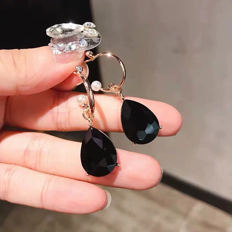 Черные серьги для отеля капля, корейский стиль, образец серебро 925