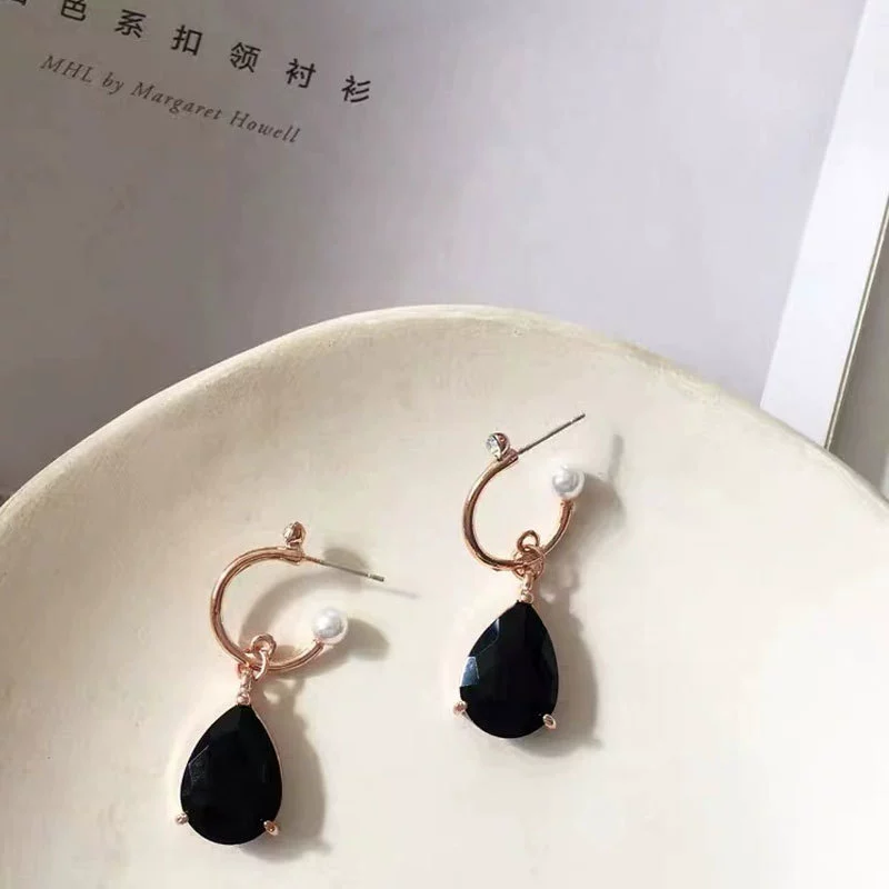 Черные серьги для отеля капля, корейский стиль, образец серебро 925