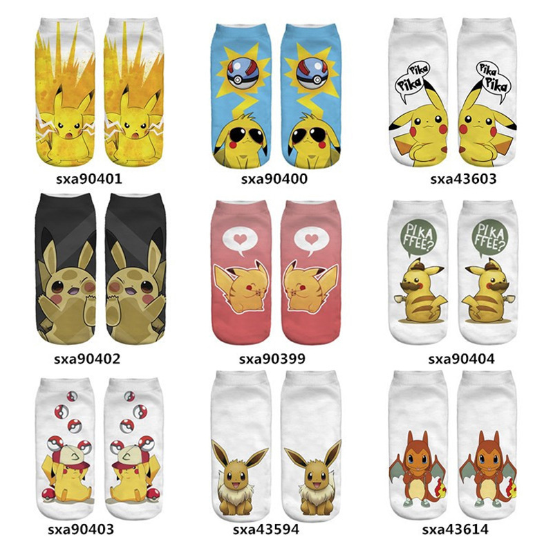 zohra foreign trade 3D digital printing short socks pokemon elf Pikachu series Japanese style boat Socks wholesale
