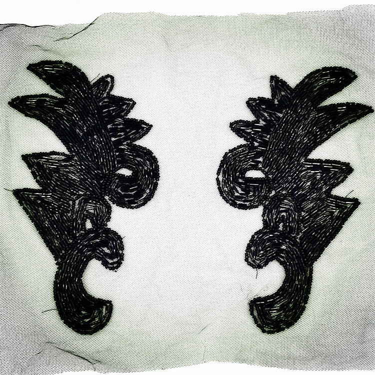 黑色手勾对花肩章胸花网布管珠布贴DIY服装辅料箱包抱枕手工艺DIY