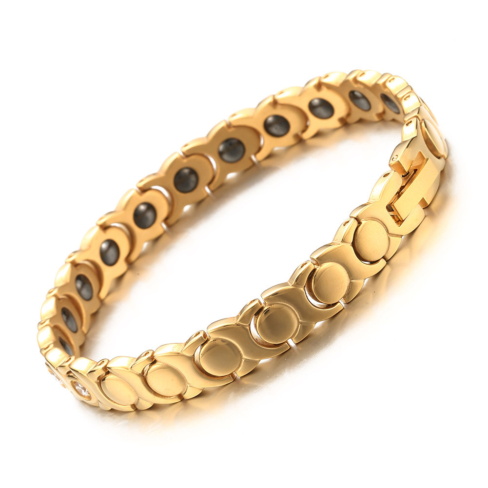 magnetic golden bracelet stainless steel with zircon