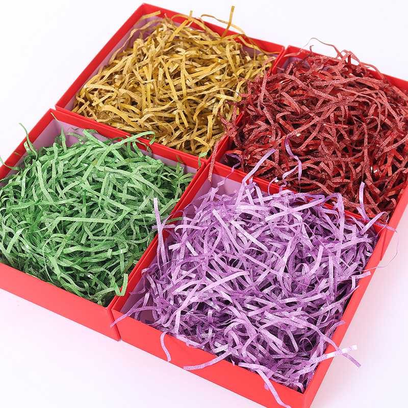 New glitter glitter raffia wedding candy box gift box colorful grass shred filling 1kg manufacturer wholesale