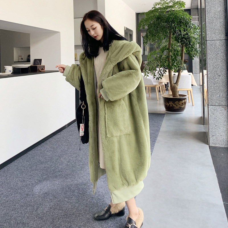 Women's clothing autumn and winter new Gigi same style rex rabbit fur thick long hooded fur coat fur coat for women_voghion.com