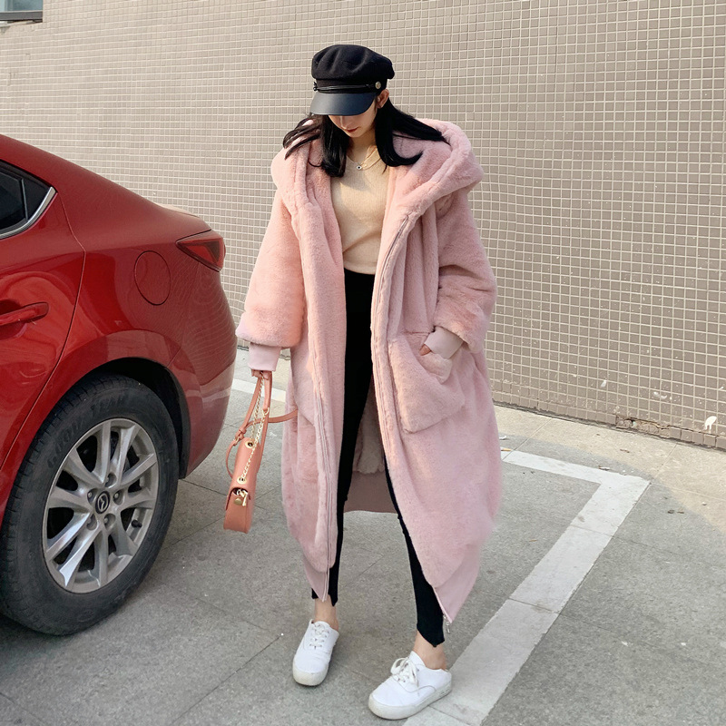 Women's clothing autumn and winter new Gigi same style rex rabbit fur thick long hooded fur coat fur coat for women_voghion.com