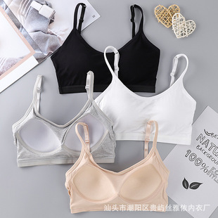 All-In-One Fixed Cup Beautiful Back Sling Wrapped Chest Tube Top Push-Up No Steel Ring Cotton Sleep Sports Bra for Women