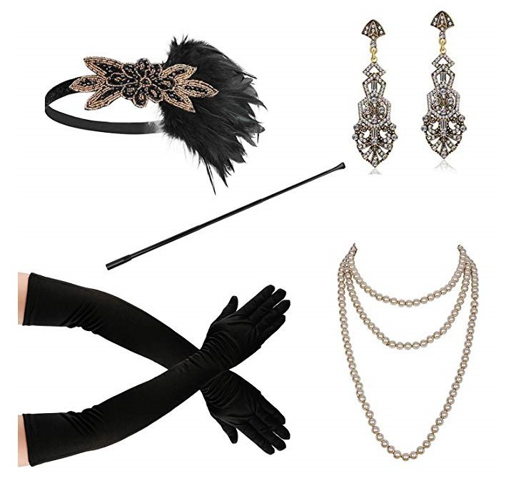 Década de 1920 mascarada cabeza desgaste negro pluma tocado femenino europeo y americano Gatsby diadema de pluma de fiesta única