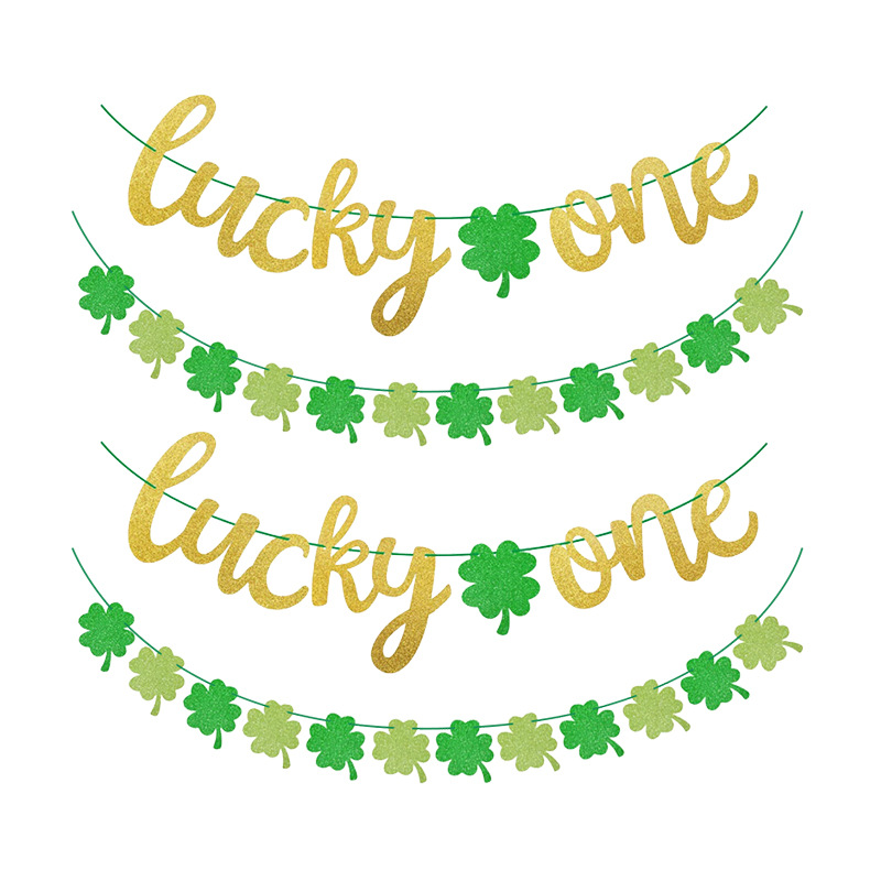 Fiesta de carnaval de San Patricio de Irlanda Bandera de cuatro hojas de tirar de flores polvo de tirar de flores Lucky One