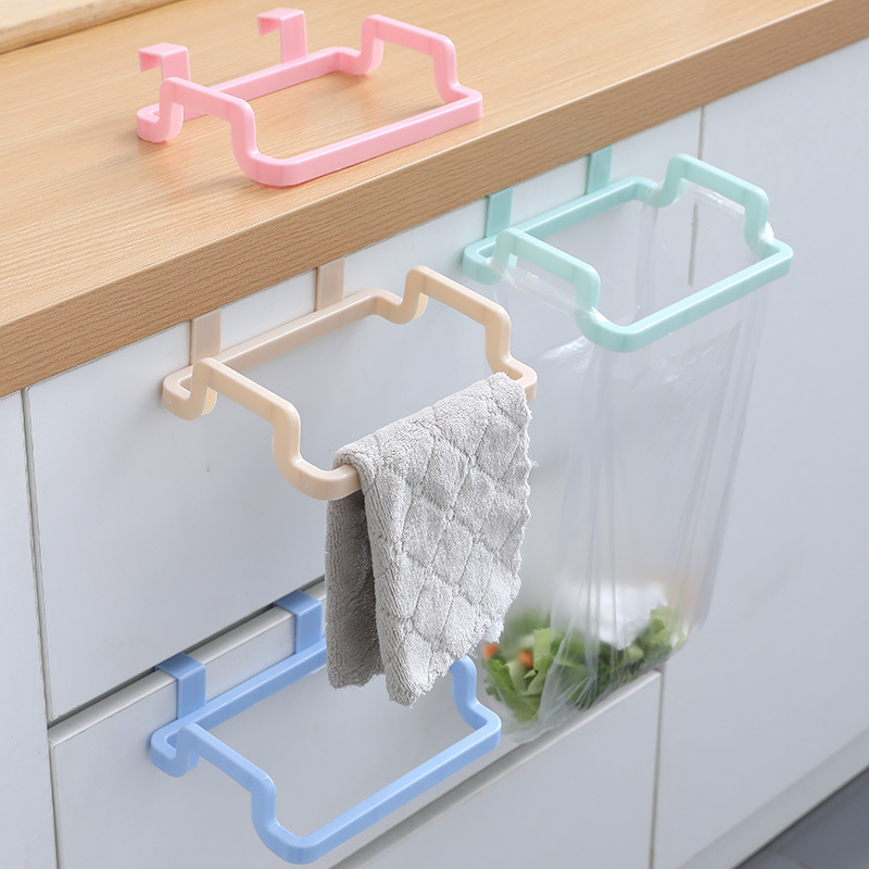 Kitchen Multi-function Nail-free Trash-free Bracket Cabinet Door Hangable Garbage Bag Storage Rag Hanging Rack