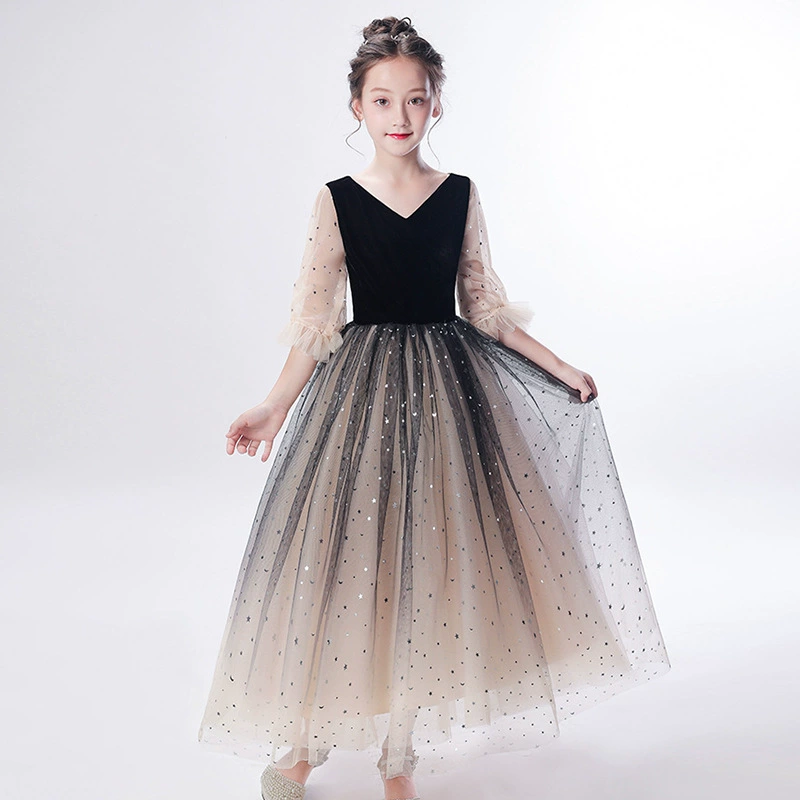Small princess costume, evening dress, fashionable long skirt, children's piano performance costume, new collection, western style