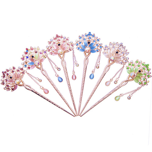 National Style Cat Eye Hairpin, Step-flowing Silk Tassels, Classical Traditional Hairpin, Hanfu and Qipao Ancient Costume Hairpin Accessories, Wholesale Hair Accessories