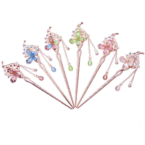 National Style Cat Eye Hairpin, Step-flowing Silk Tassels, Classical Traditional Hairpin, Hanfu and Qipao Ancient Costume Hairpin Accessories, Wholesale Hair Accessories