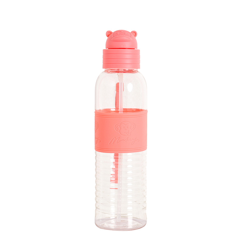 Mono de dibujos animados red transparente taza de plástico rojo paja taza de agua resistente a la caída al aire libre deportes portátiles taza de estudiante taza portátil