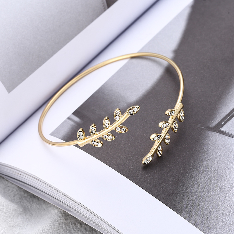 Estilo coreano creativo Nueva joyería de moda diamante-incrustado pulsera abierta hoja geométrica pulsera joyería femenina al por mayor