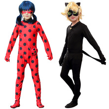 黑猫瓢虫少女万圣节COS服装儿童角色扮演瓢虫少女连体分体紧身衣