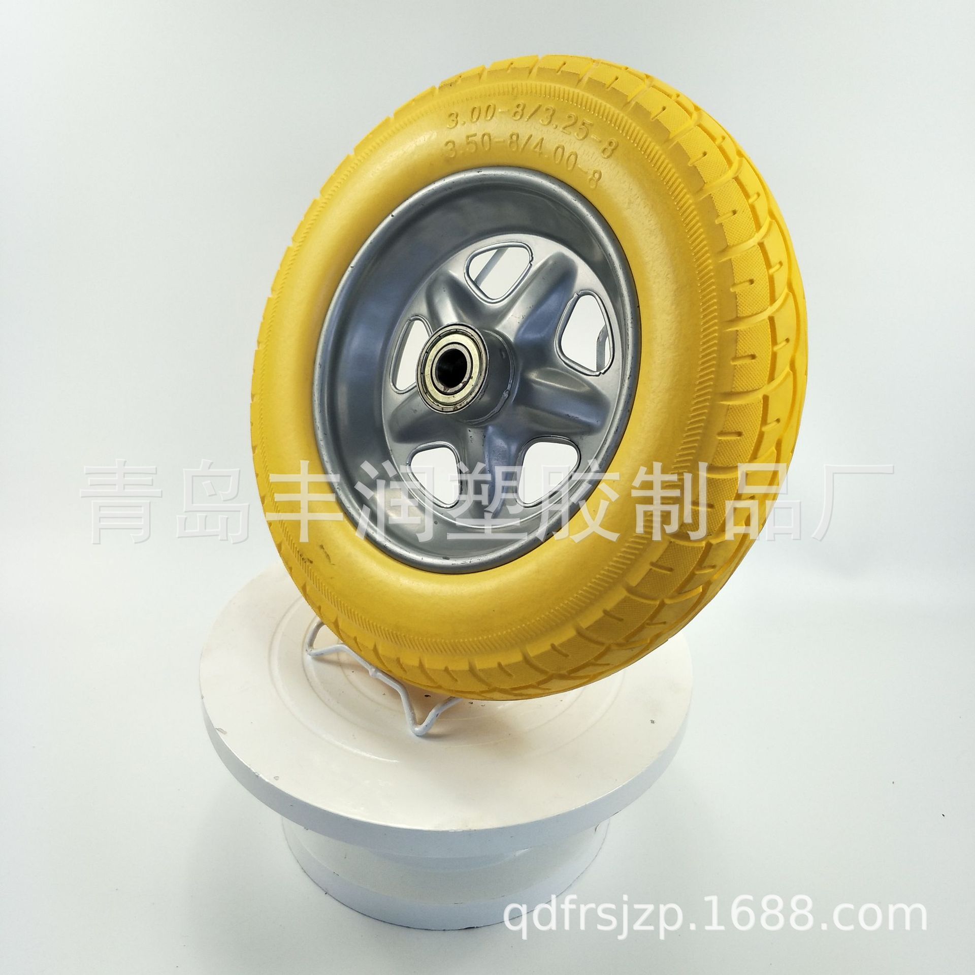 青岛厂家直供14寸PU发泡轮3.50-8工具车手推车轮静音免充气柳叶