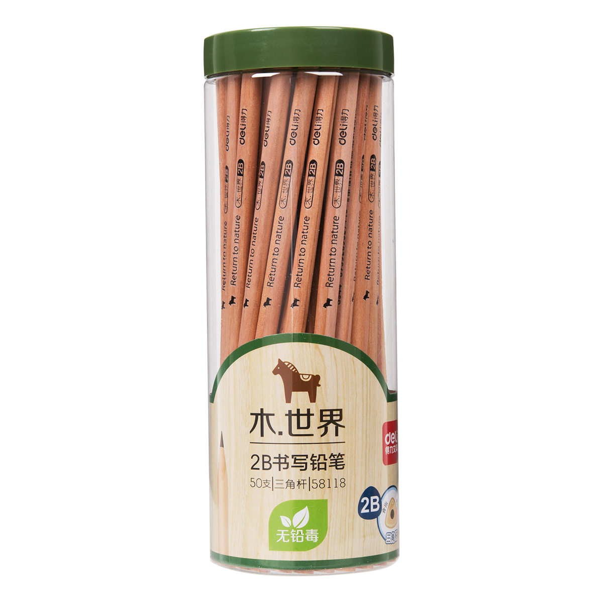 Deli papelería escritura lápiz 58117/58118 triángulo lápiz de madera HB/2B barril lápiz 50 piezas