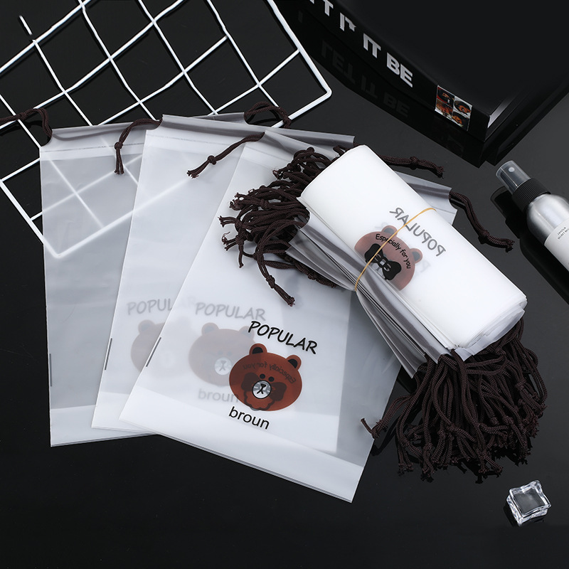 PEVA helado de dibujos animados leche de oso té bolsa de cordón toalla bolsa de almacenamiento polainas calcetines bolsa de cordón