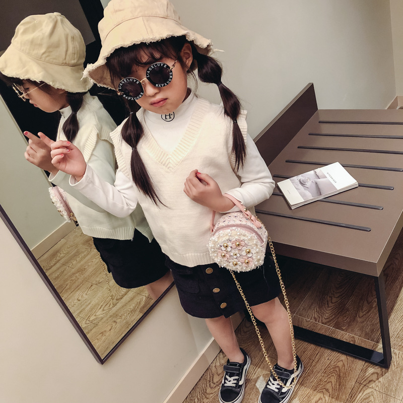 Bolso de los niños de las nuevas mujeres de moda Mini pequeño bolso redondo bolso de La Flor de moda pequeño bolso estilo coreano hombro crossbody Accesorios
