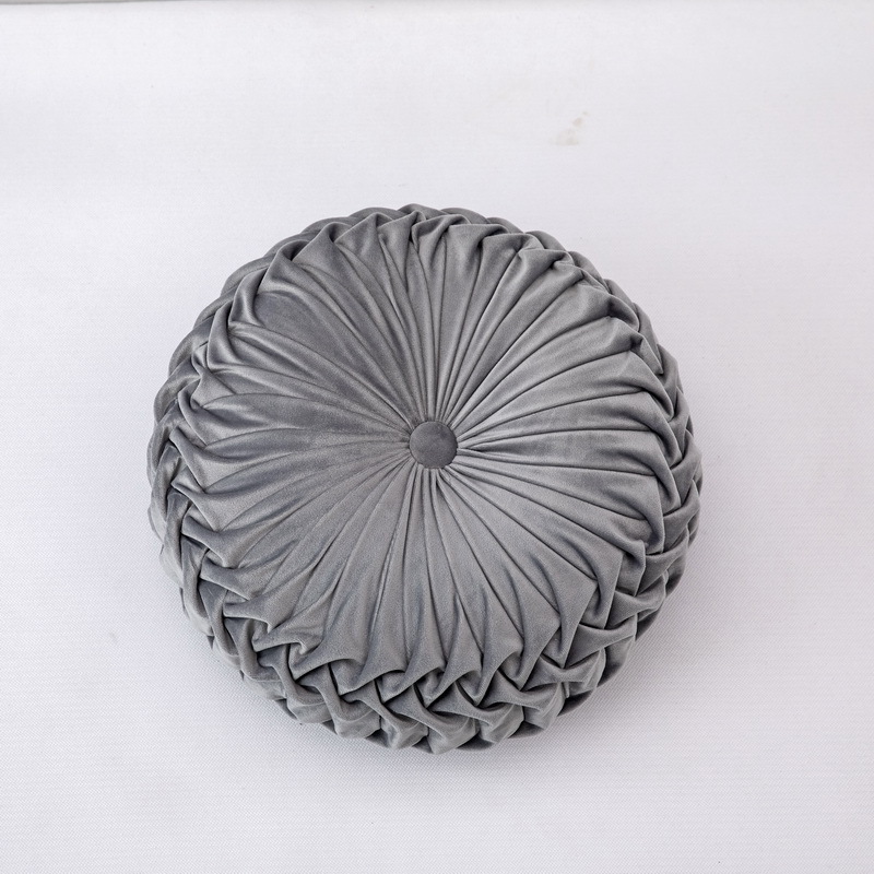 厂家跨境ins北欧坐垫圆形纯色办公室百搭靠枕手工褶皱地板抱枕