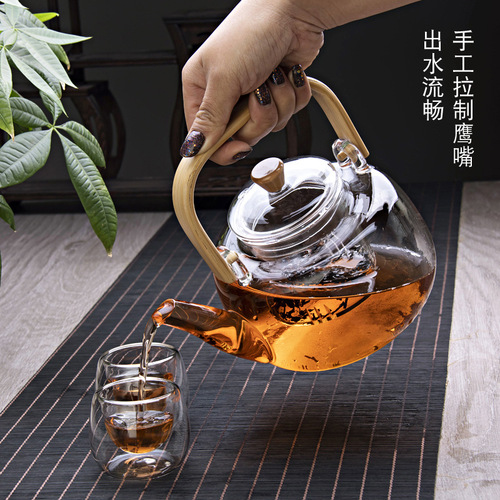 High borosilicate boiling water for making tea, heat-resistant glass teapot, tea water separation and filtering, scented tea, bamboo and wooden beam teapot, household