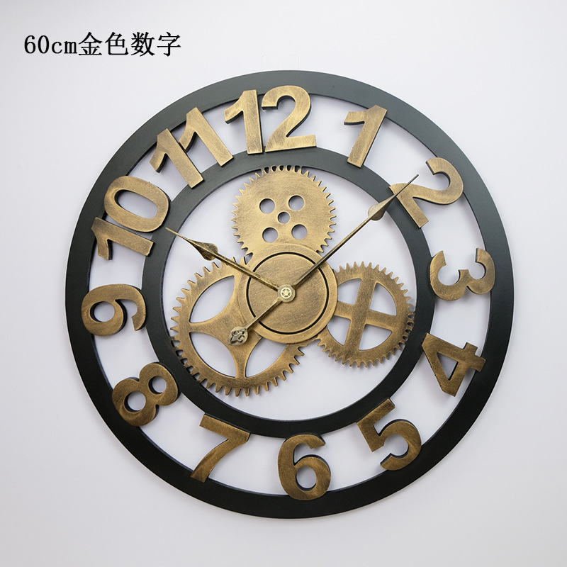 Reloj de pared mudo de madera de estilo industrial American Gear Reloj de pared Retro sala de estar comedor decoración creativa Reloj de pared