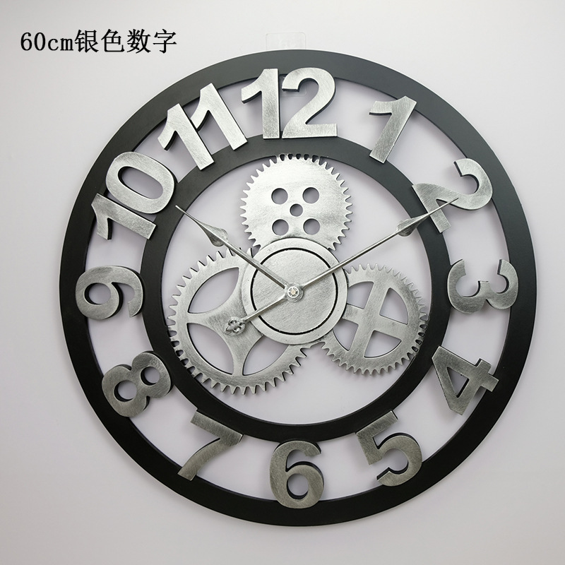 Reloj de pared mudo de madera de estilo industrial American Gear Reloj de pared Retro sala de estar comedor decoración creativa Reloj de pared