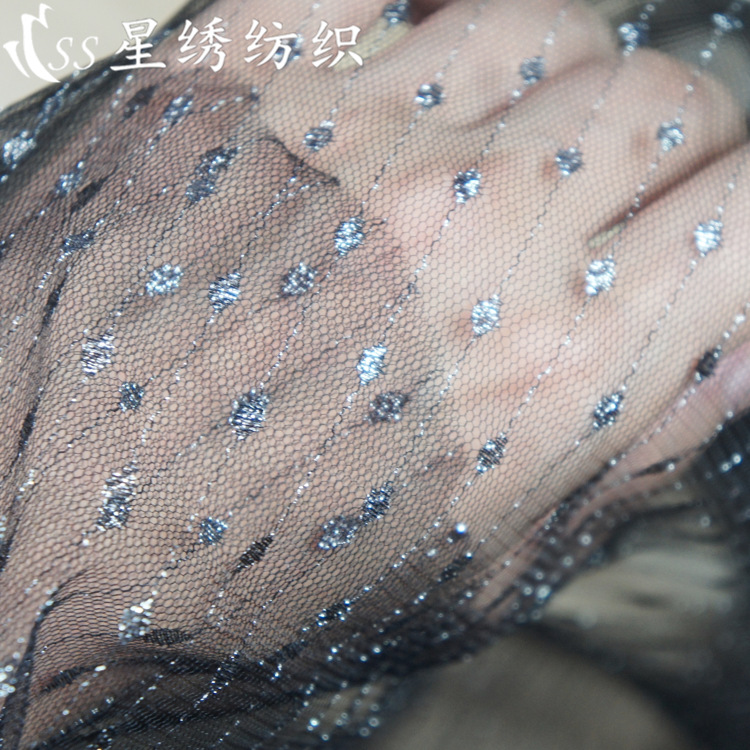 提花网眼布银线流星雨银钻石柔软亲肤女装童装裙子拼接蕾丝面料