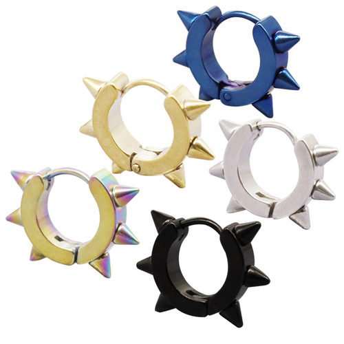 Cross-border rivet titanium steel earrings, anti-fade sharp spikes punk trendy men's and women's stainless steel earrings factory wholesale