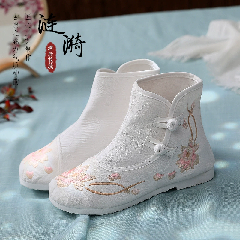 Тканевая обувь Ripple Jinchen с цветочной вышивкой, женские ботинки в китайском стиле, новое осеннее поступление, обувь ханьфу, старинные ботильоны на плоской подошве, женская обувь