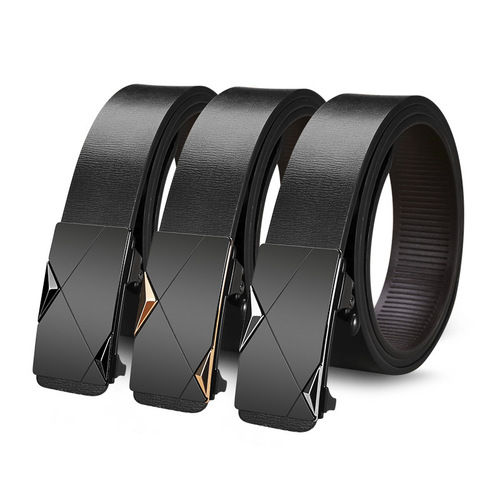 Men's genuine leather invisible toothless automatic buckle belt, unisex versatile casual pure cowhide business pants belt for wholesale