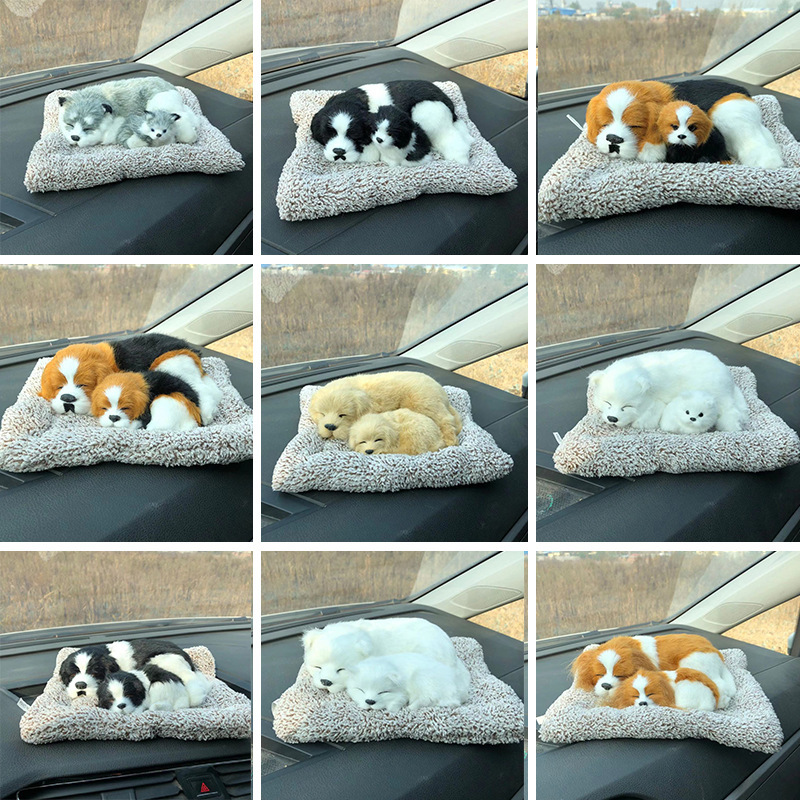 Bamboo charcoal dog car decoration simulation sleeping dog family toy gift one press will call toy decoration sleeping dog