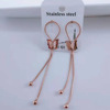 Trend fashionable long earrings stainless steel with tassels, Korean style, internet celebrity