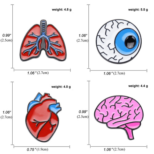 European and American new heart human organ lung brooch wholesale exaggerated brain eyes cartoon badge lapel pin