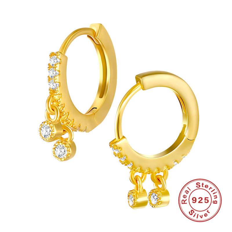 S925 Sterling Silver Earrings Women's Fashion Diamond Ring Ear Buckle Korean INS Style Zircon Internet Celebrity Trendy Ear Jewelry