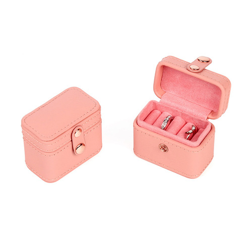 Mini Button Ring Box PU Leather Jewelry Storage Box Earring Display Ins Portable Accessory Box Xiaohongshu Style