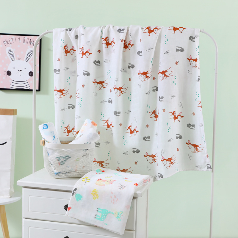 Muslin Bamboo Cotton Gauze Baby Swaddle Blanket, Oversized Baby Blanket, Newborn Cartoon Blanket, Bamboo Fiber Swaddle Blanket