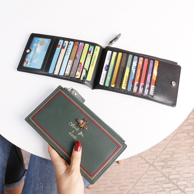 2026 New Fashion Trendy Large-Capacity Genuine Leather Card Holder for Women with Multiple Card Slots, Ultra-Thin Bee Wallet with Integrated Long Zipper 2026 New Fashion Trendy Large-Capacity Genuine Leather Card Holder for Women with Multiple Card Slots, Ultra-Thin Bee Wallet with Integrated Long Zipper