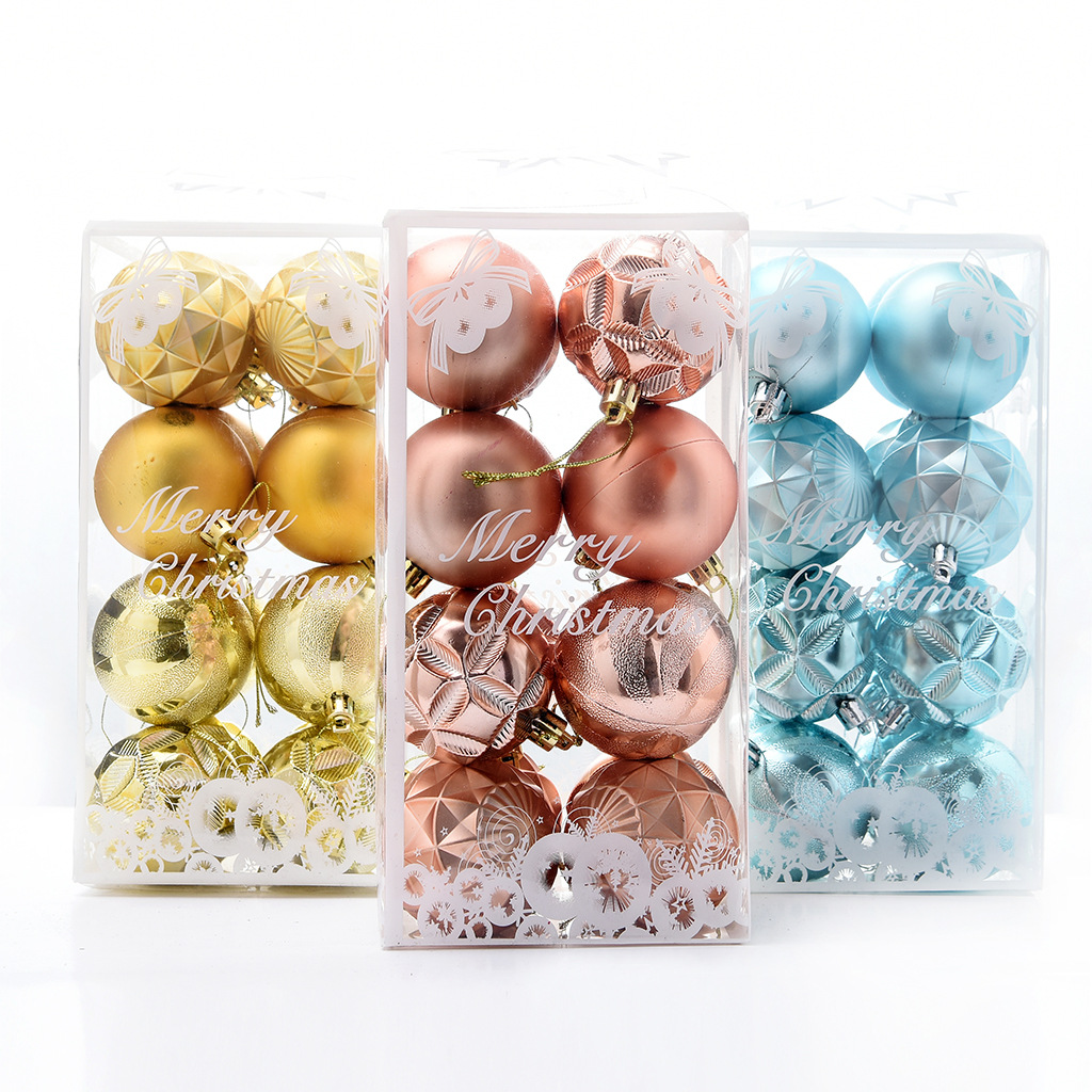 Juego de bolas navideñas irregulares de plástico mate de 6 cm, decoración para árbol de Navidad, bolas colgantes en un cubo