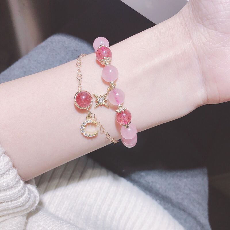 Badu Strawberry Crystal Powder Crystal Transporter Star Moon Bracelet Women's Peach Blossom Tanabata Valentine's Day Gift Girlfriend's Birthday Gift Badu Strawberry Crystal Powder Crystal Transporter Star Moon Bracelet Women's Peach Blossom Tanabata Valentine's Day Gift Girlfriend's Birthday Gift