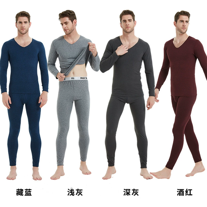 Мужское бесшовное термобелье с начесом, комплект термобелья с начесом для людей среднего и старшего возраста, из теплого флиса, морозостойкое, антистатическое, для осени и зимы.
