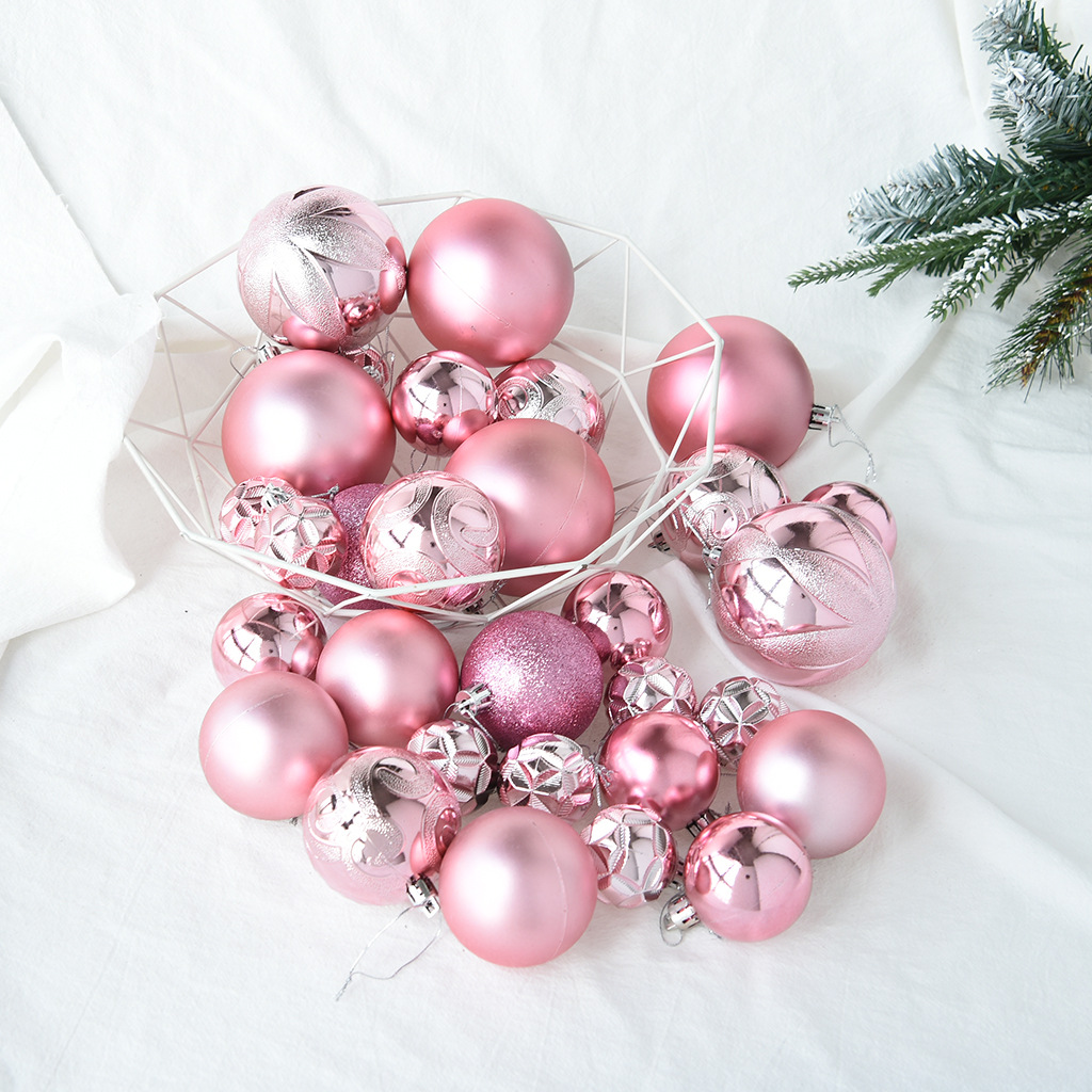 Bola de Navidad de 30 piezas 4/6/8cm mezclado árbol de Navidad bola decorativa cinta caja de regalo traje plástico BOLA DE Navidad