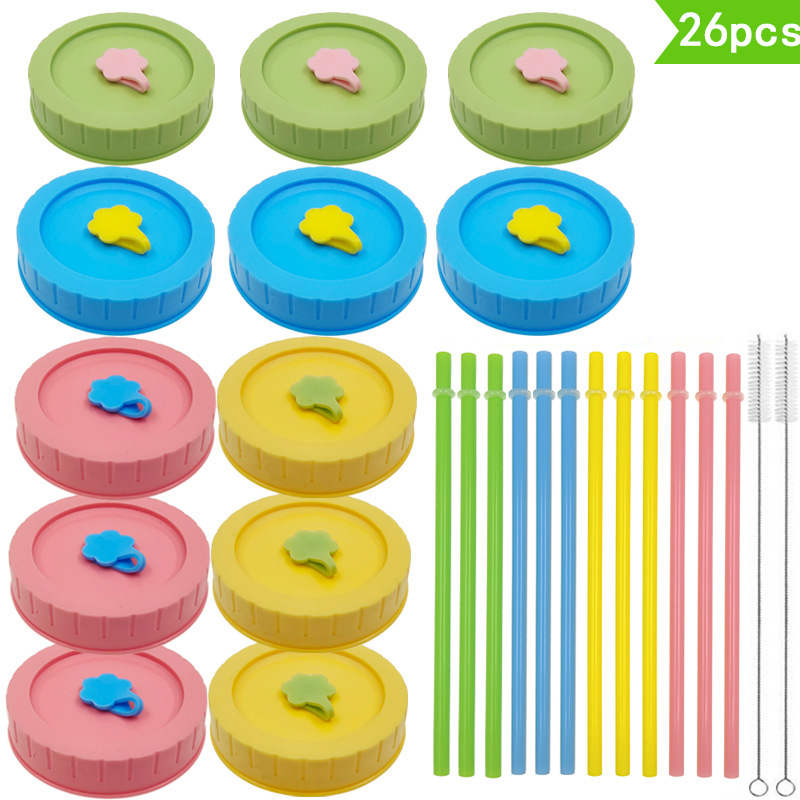 Amazon same mason jar ball plastic straw lid 26pcs suit standard mouth 70mm wide mouth 86mm