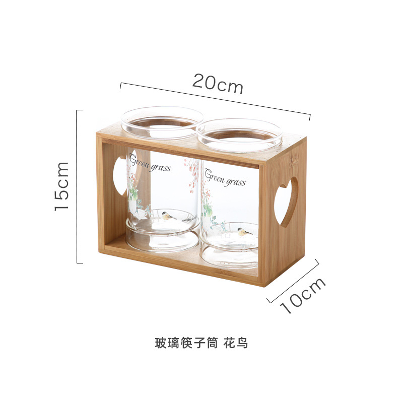 Hogar de vidrio transparente palillos titular simple estilo japonés palillos jaula palillos titular de la cocina de bambú palillos de madera estante de almacenamiento