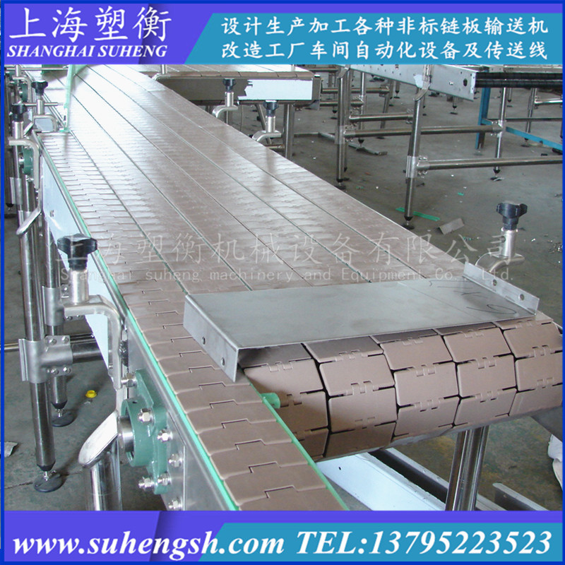 多轨道排列堆积型塑料链板输送线 塑钢顶板链输送机 柔性分流线