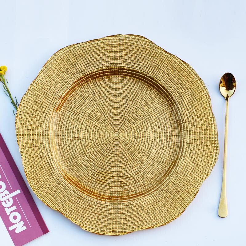 Factory direct plating glass plate tableware for wedding European household plate hot sale charger plate