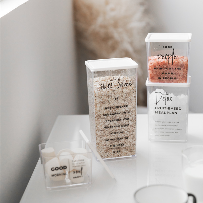 Tarro sellado caja de almacenamiento de grano transparente Cocina Comida caja de plástico botella de aperitivos frasco de almacenamiento a prueba de humedad